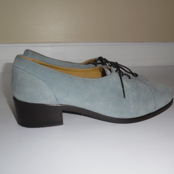 Billy Reid Blue Suede Handmade Lace up Oxford Boots Shoes Booties Block heel 9.5 - Picture 5 of 8